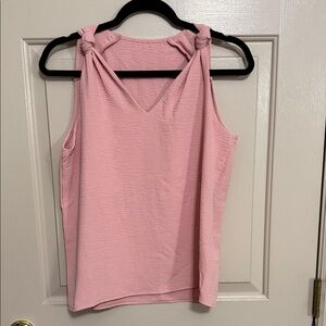SHEIN Pink Textured Tank Top with Knot Straps